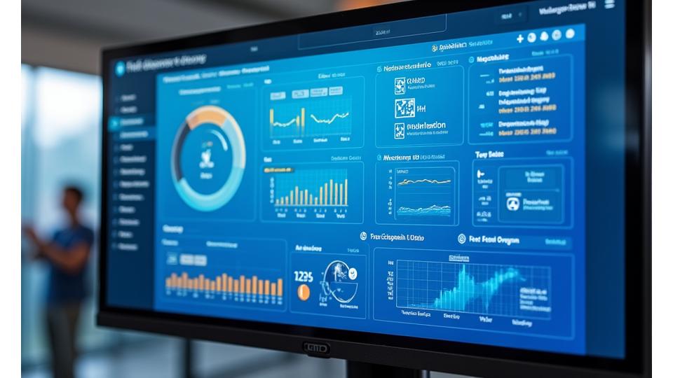 Digital dashboard displaying real-time water quality metrics and fish health data
