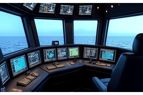 Navigation bridge of a modern commercial fishing vessel, showing integrated communication radios, satellite phones, and multiple radar displays.