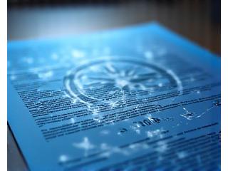 Abstract illustration of legal documents overlapping with a compass rose symbol, representing navigation and clear terms within a maritime context.